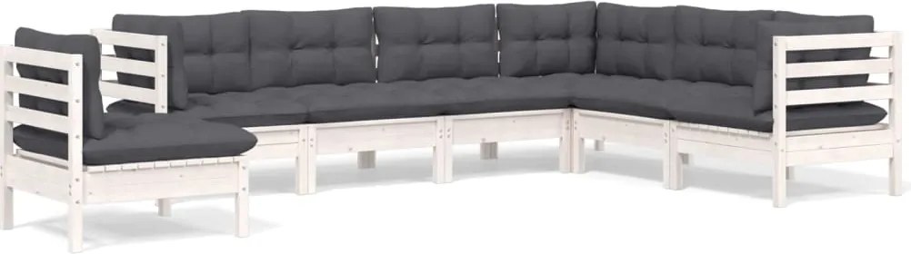 vidaXL Set mobilier grădină cu perne, 7 piese, alb, lemn masiv de pin