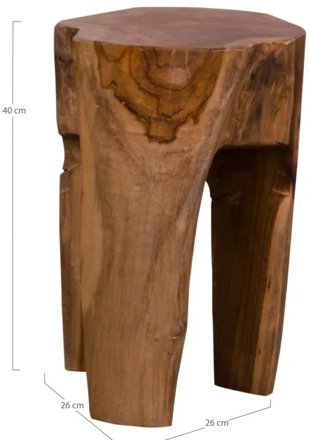 Scaun din tek roz, natural, cu 3 picioare, 26x40 cm