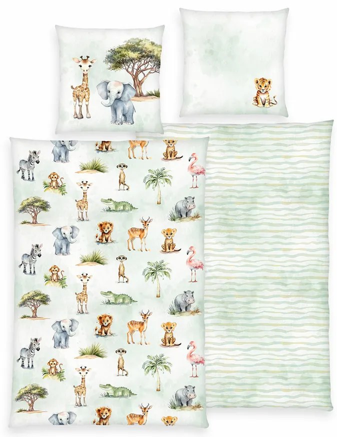 Herding Lenjerie de pat pentru copii din bumbacSafari, 135 x 200 cm, 80 x 80 cm, 135 x 200 cm, 80 x 80 cm