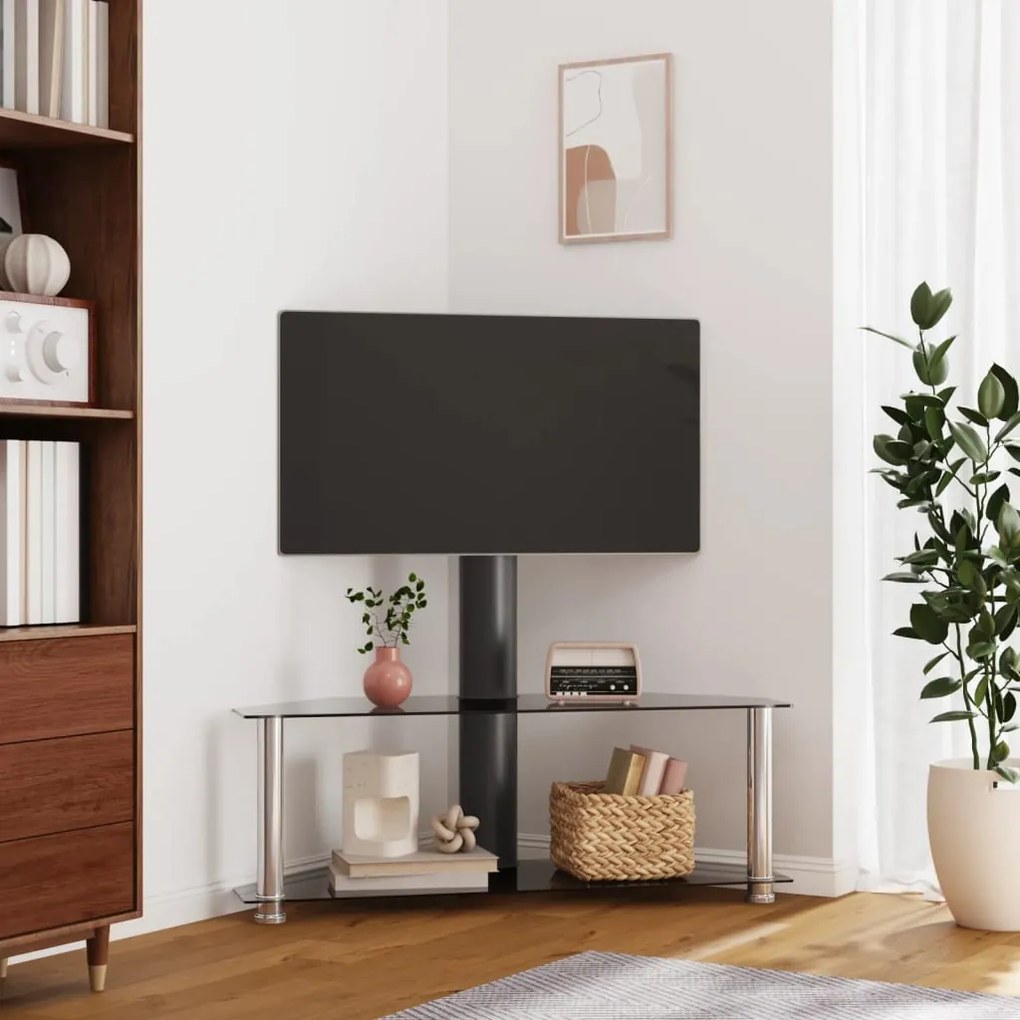 358170 vidaXL Suport TV de colț 2 niveluri pentru 32-70 inchi, negru/argintiu