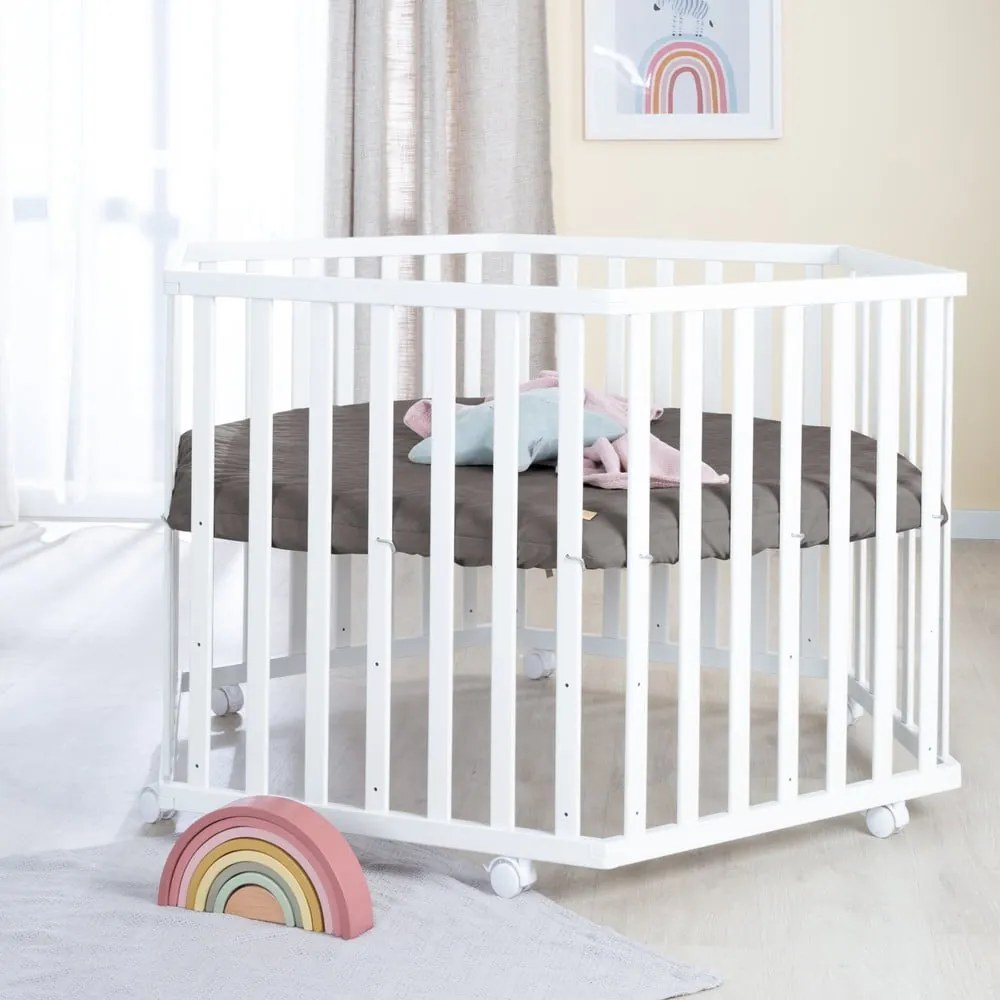 Țarc pentru copii alb cu înălțime reglabilă/cu roți – Roba