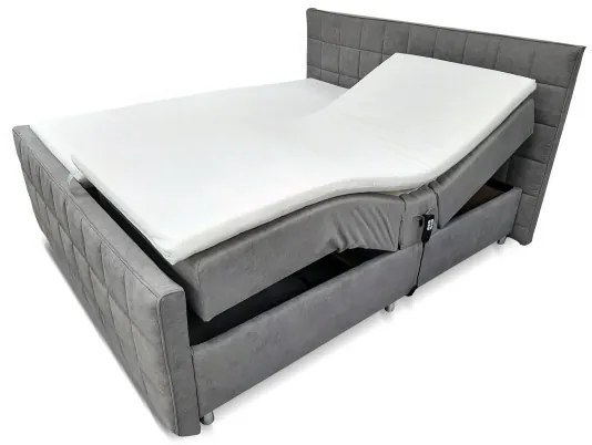 Pat tapițat reglabil electric HELEN 180x200 cm, gri, cu saltele și topper