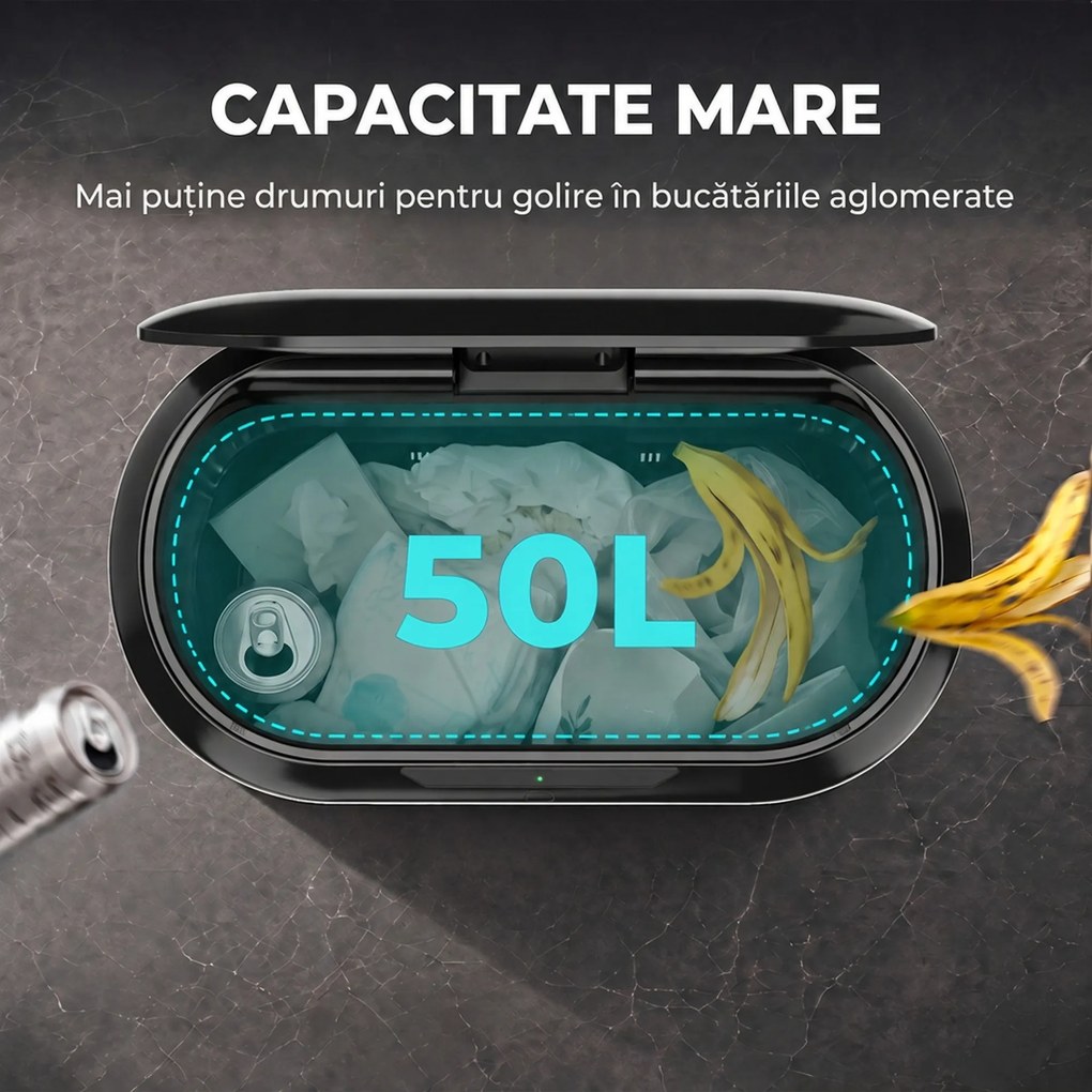HOMCOM Coș de gunoi automat cu senzor cu infraroșu, 50 l, din oțel inoxidabil anti-amprentă, cu închidere amortizată, argintiu | Aosom Romania