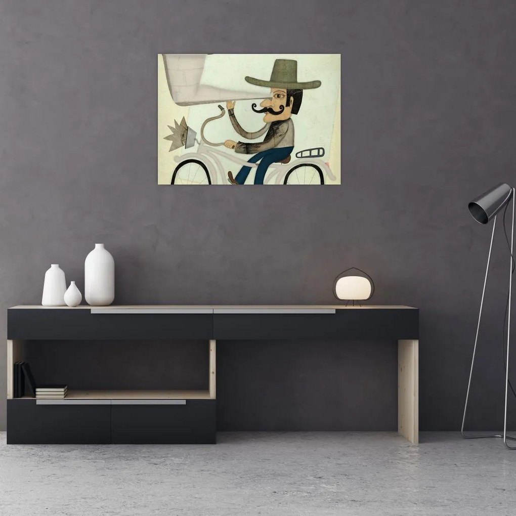 Tablou pe sticlă - Astronom pe bicicletă (70x50 cm)