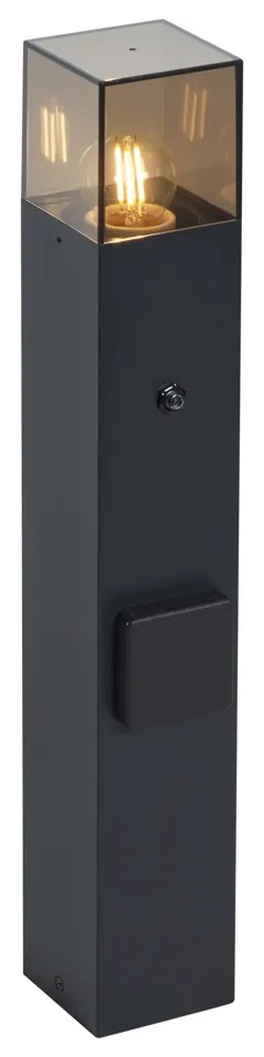 Stâlp de iluminat exterior modern negru cu sticlă fumurie 50 cm cu senzor de crepuscul IP44 - Denmark