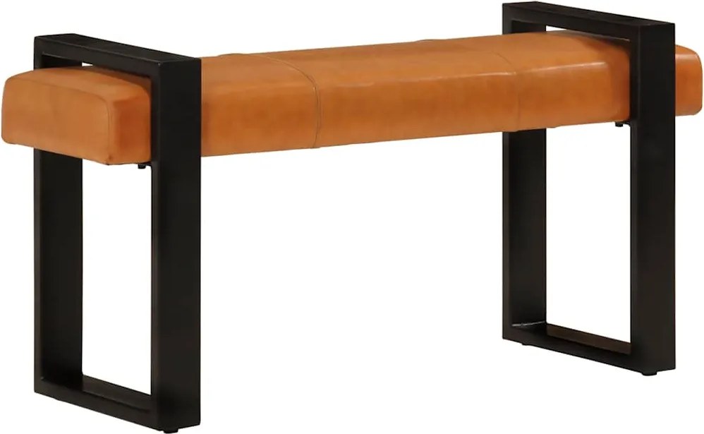 vidaXL Bancă, negru și maro, 110 cm, piele naturală de capră