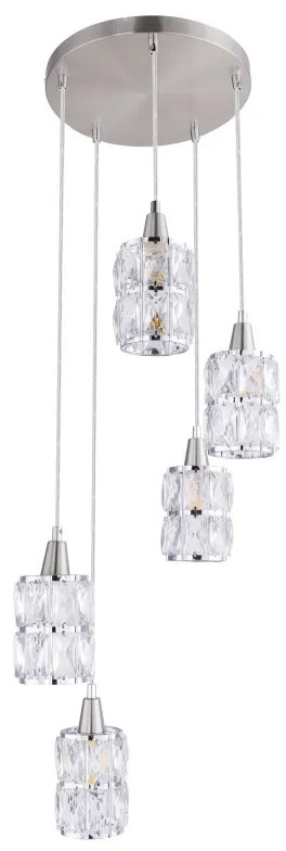 Lustra moderna cu 5 pendule WOLLI nichel/transparent 15760-5 GL