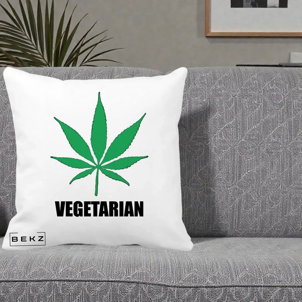 Perna Decorativa Vegetarian cu Frunza, 40x40 cm, Alba Mata, Husa Detasabila, Perna Inclusa, BEKZ®