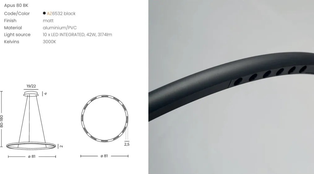 Lustra circulara LED APUS 80 negru