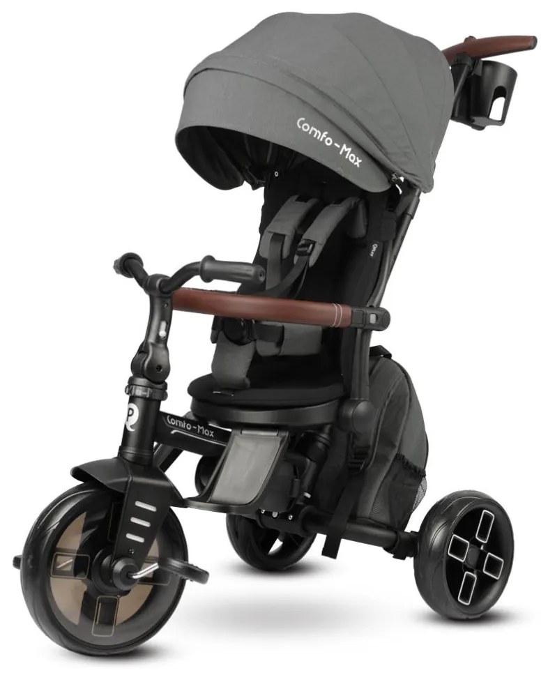 QPlay - Tricicletă 7 în 1 pentru copii COMFO MAX, gri