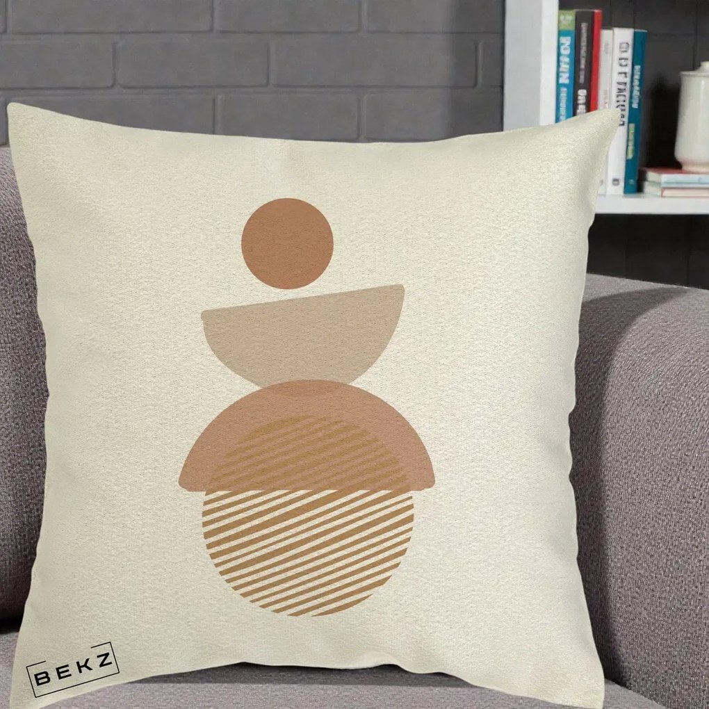 Perna Decorativa Geometric Boho Forme Terracotta, 40x40 cm, Ecru, Husa Detasabila, Perna Inclusa, BEKZ®