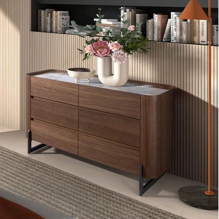 Comoda 6 sertare deosebita design LUX Walnut-Marble