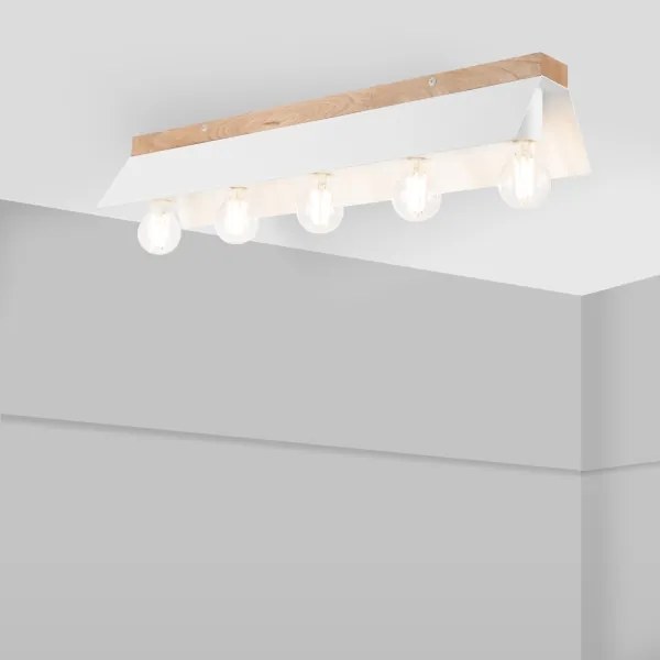 Plafonieră ESME 5xE27/15W/230V alb/stejar