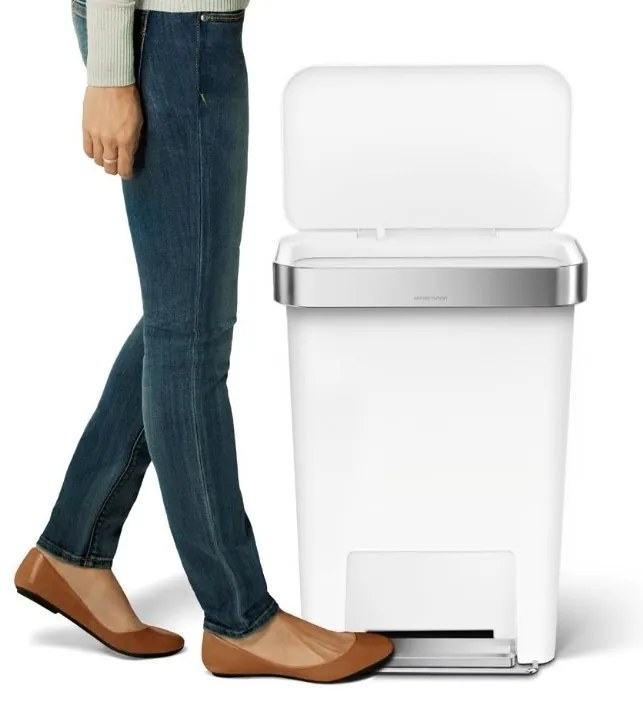 Coș cu pedale dreptunghiular 45 l, plastic alb/oțel inoxidabil, alb