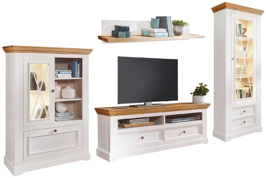 Set Living Iris, Model B, Lemn Masiv, Alb-Natur
