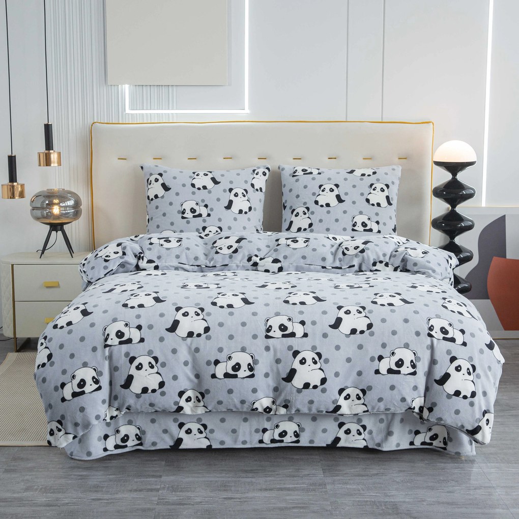 Lenjerie de pat microplus PANDA gri Dimensiune lenjerie de pat: 70 x 90 cm | 140 x 200 cm