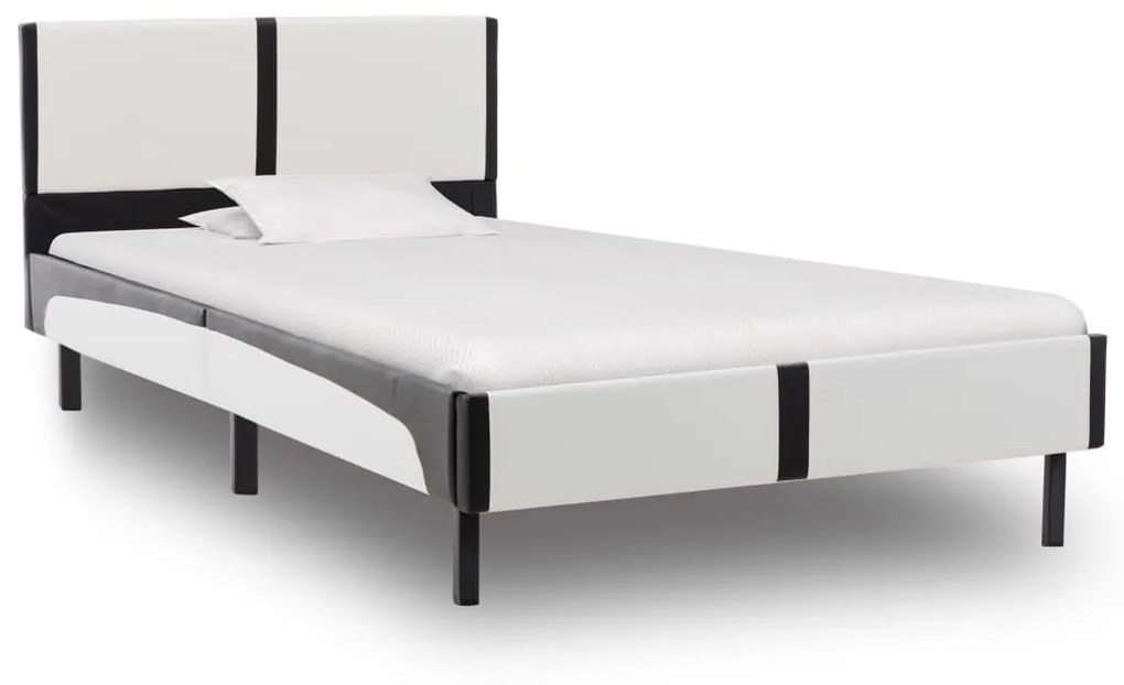 280282 vidaXL Cadru de pat, alb și negru, 90 x 200 cm, piele ecologică