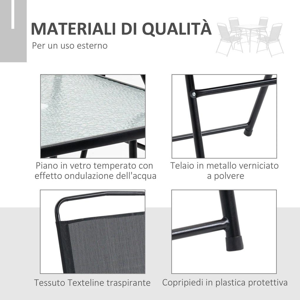 Outsunny Set Mobilier de Grădină 5 Piese, 4 Scaune Pliabile și Masă cu Orificiu pentru Umbrelă, Design Elegant, Negru | Aosom Romania