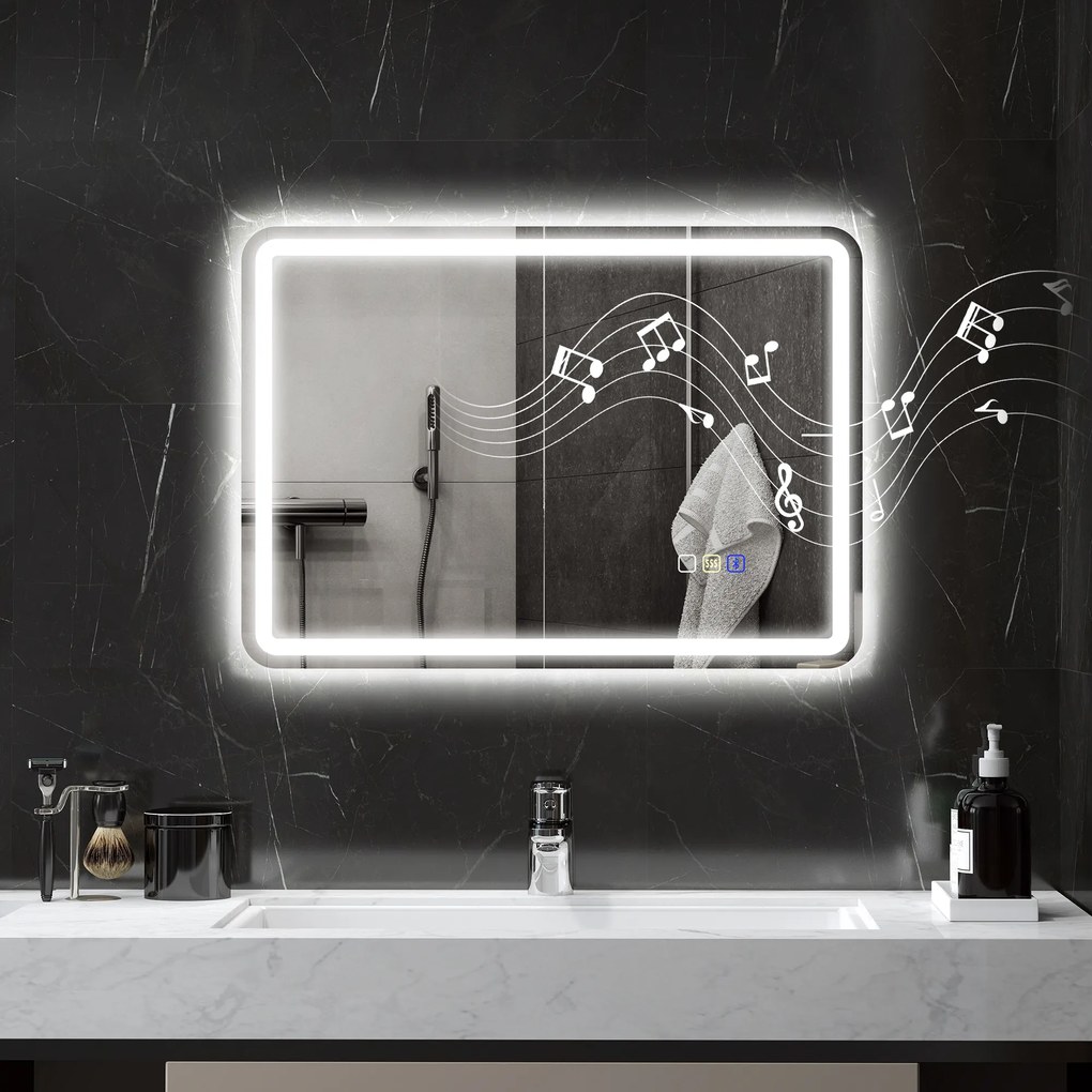 HOMCOM Oglinda de baie cu iluminare LED, pad anti-întunecare, 3 culori reglabile, culoare argintie | Aosom Romania