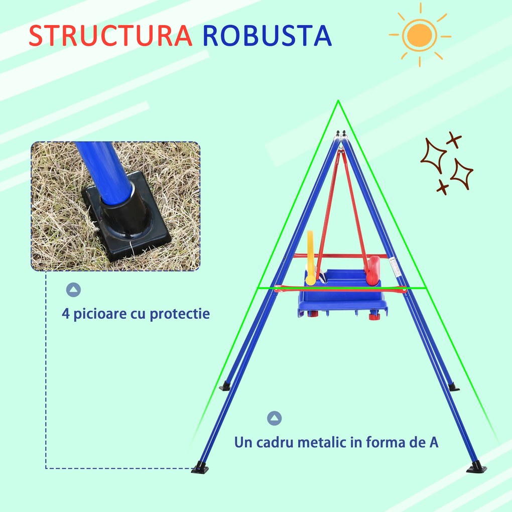 Leagan metalic pentru copii Outsunny rezistet la intemperii 140x110x120 cm, albastru | Aosom Romania