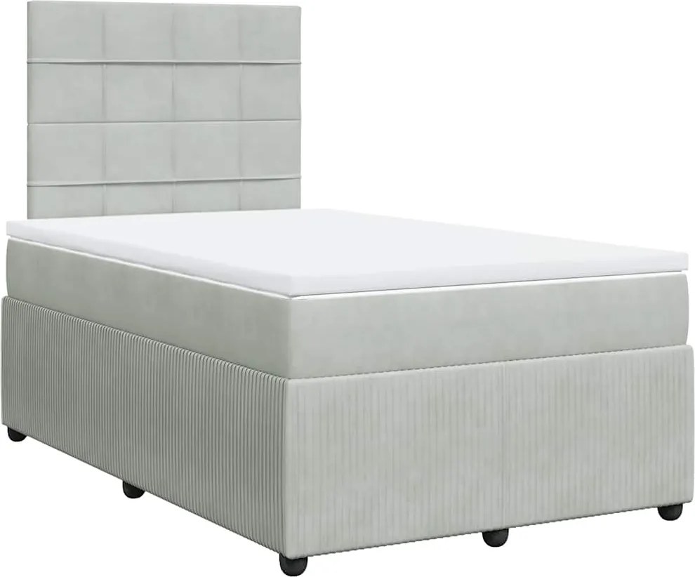 vidaXL Pat box spring cu saltea, gri deschis, 120x190 cm, catifea
