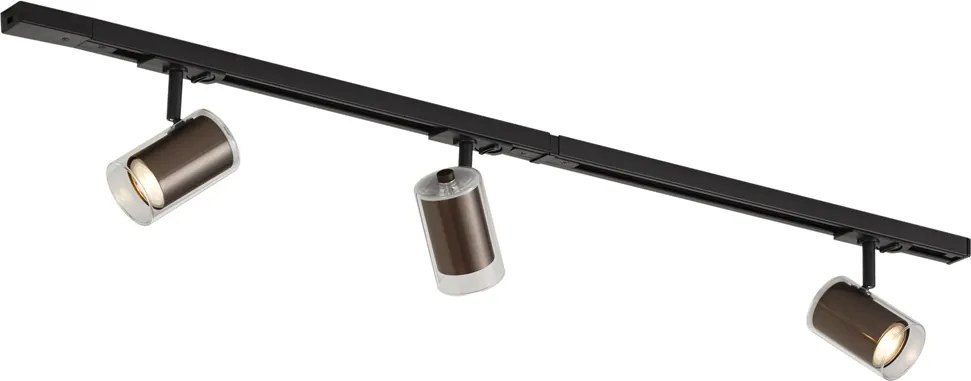 Sistem de iluminat pe șină modern negru cu 3 spoturi bronz închis monofazate - Iconic Lloyd