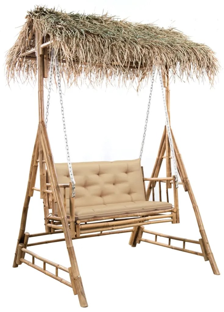 vidaXL Balansoar 2 locuri, frunze de palmier și pernă, 202 cm, bambus