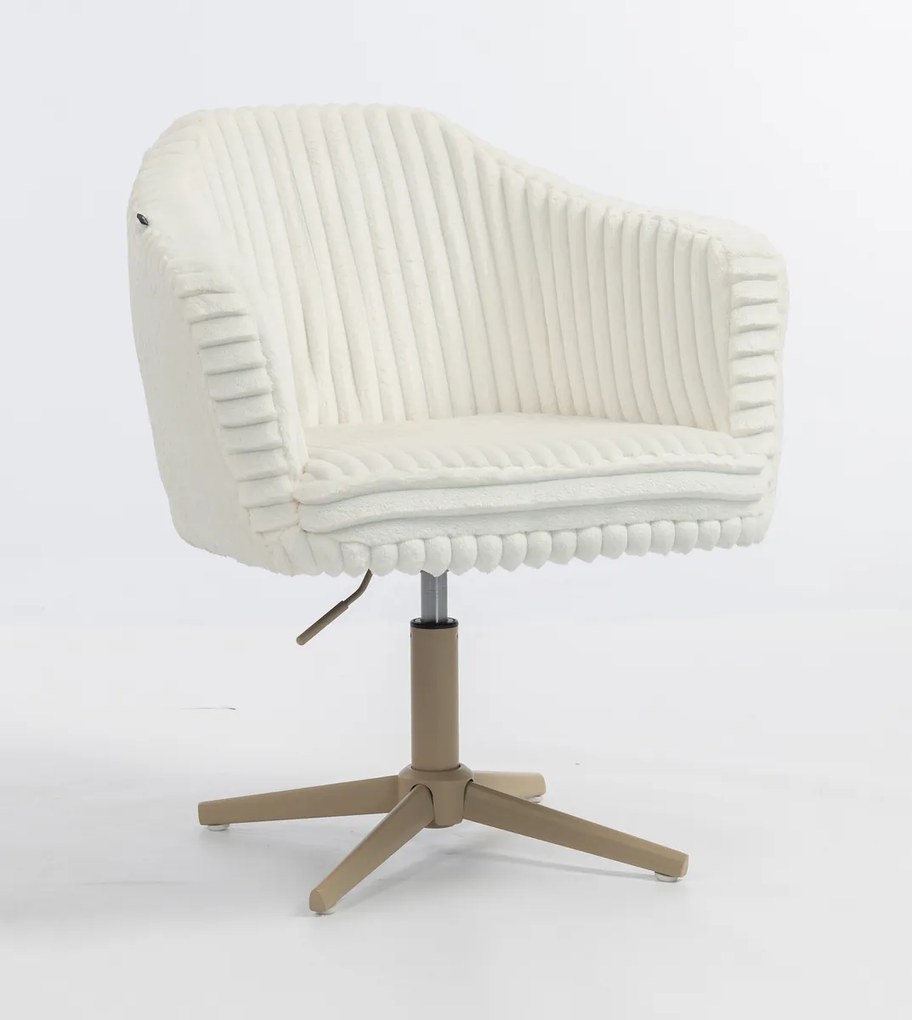 HR832CROSS Scaun Alb Teddy Cord cu Bază Crem