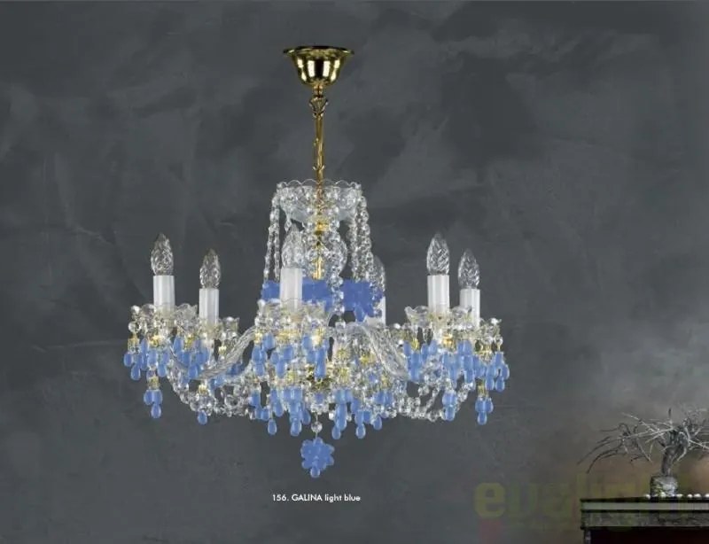Candelabru cristal Bohemia 6 brate, diam. 58cm Galina light blue VI. CE