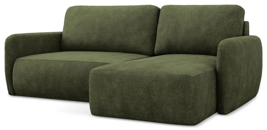 Colțar verde extensibil/cu spațiu de depozitare cu tapițerie din chenille (cu colț pe partea dreaptă/cu șezlong) Lilo – Makamii