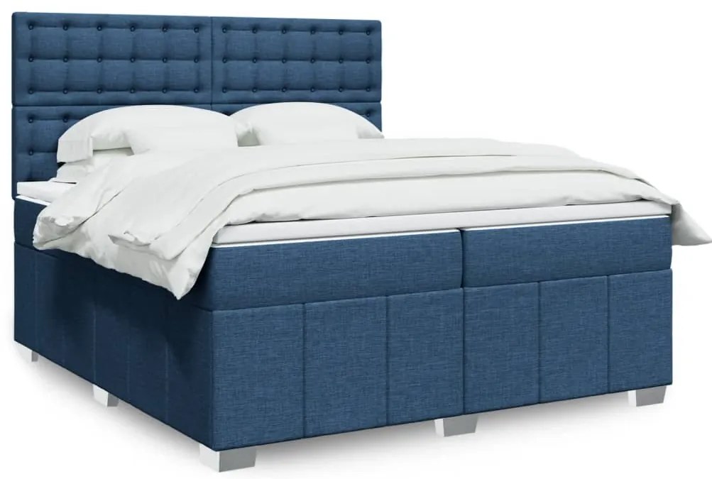 vidaXL Pat box spring cu saltea, albastru, 200x200 cm, textil