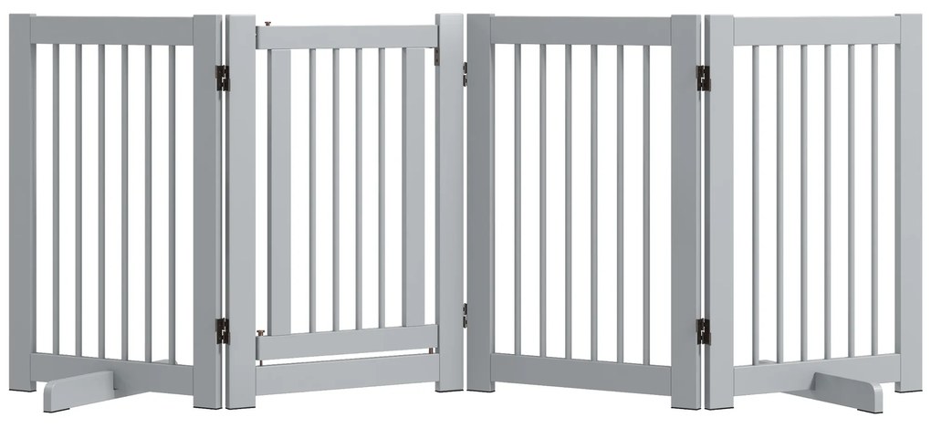 PawHut Grilă pentru câini independentă, 4 panouri, flexibilă, lemn de brad, 204L x 36A x 75Î cm, Gri deschis | Aosom Romania