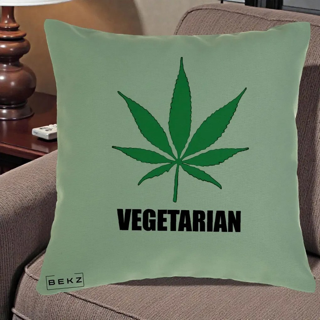 Perna Decorativa Vegetarian cu Frunza, 40x40 cm, Verde, Husa Detasabila, Perna Inclusa, BEKZ®