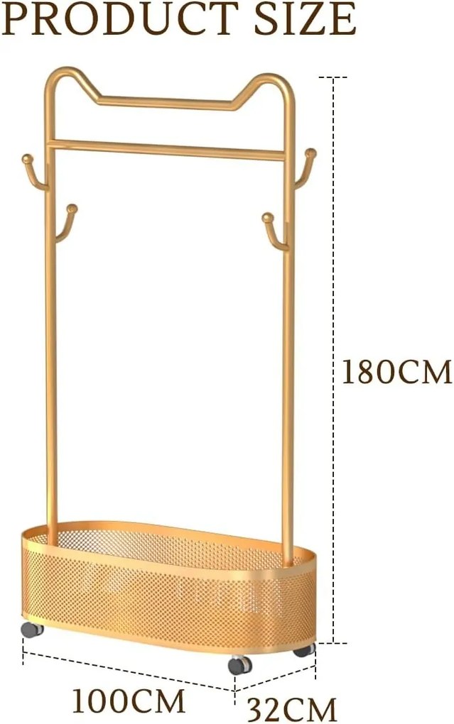 SUAU8 - Suport Haine cu spatiu depozitare, 180 cm inaltime, pentru haine, dressing, dormitor - Auriu / Alb