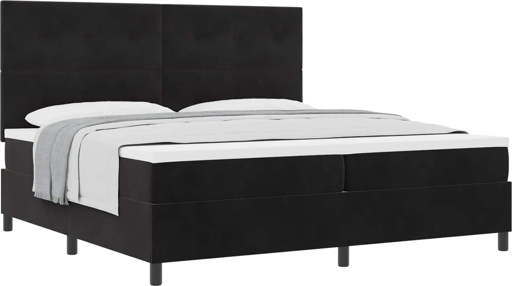 vidaXL Pat cu arcuri cu saltea cu headboard Negru 200 x 200 cm Catifea