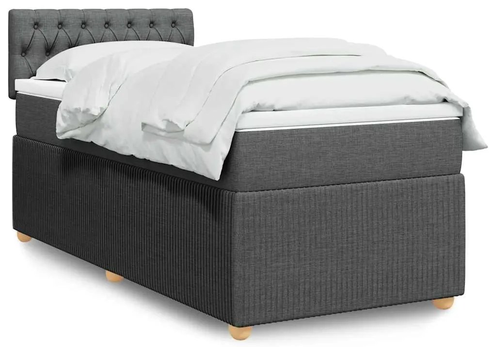 vidaXL Pat box spring cu saltea, gri închis, 80x200 cm, textil
