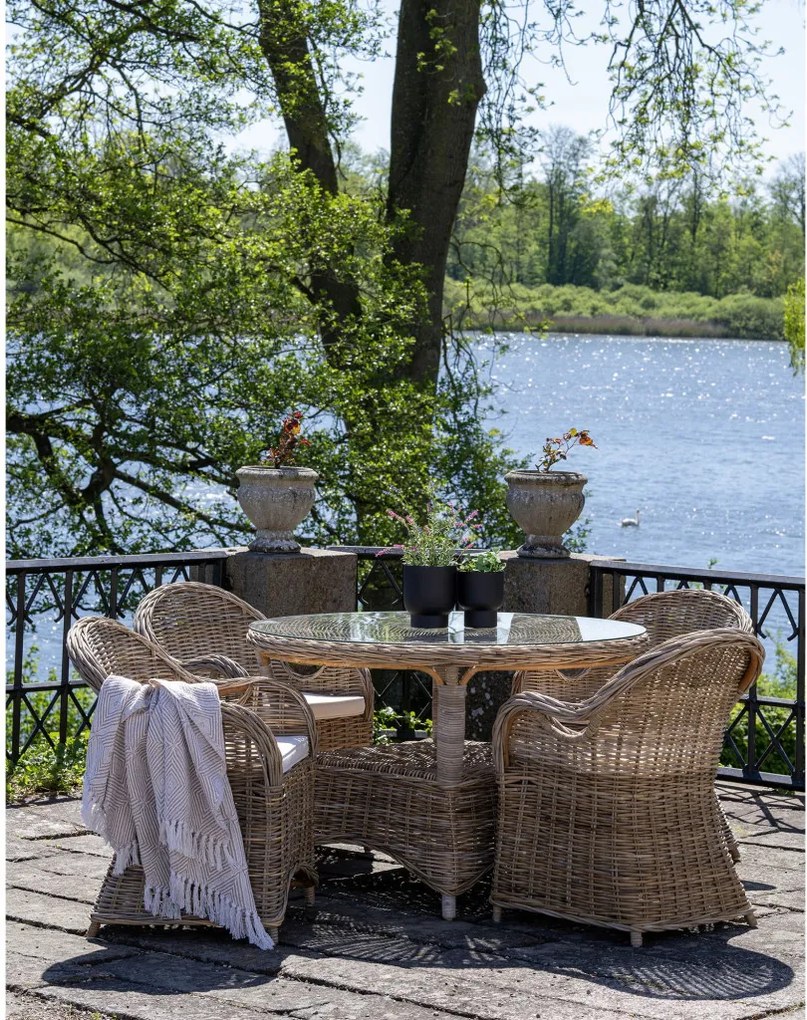 Masă de grădină Larisa, rattan cubic, sticlă, gri 120x77 cm