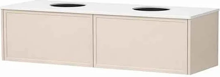 Set dulap baza suspendat KolpaSan Orphia 2 sertare 140 cm finisaj light grey cu blat Kerrock
