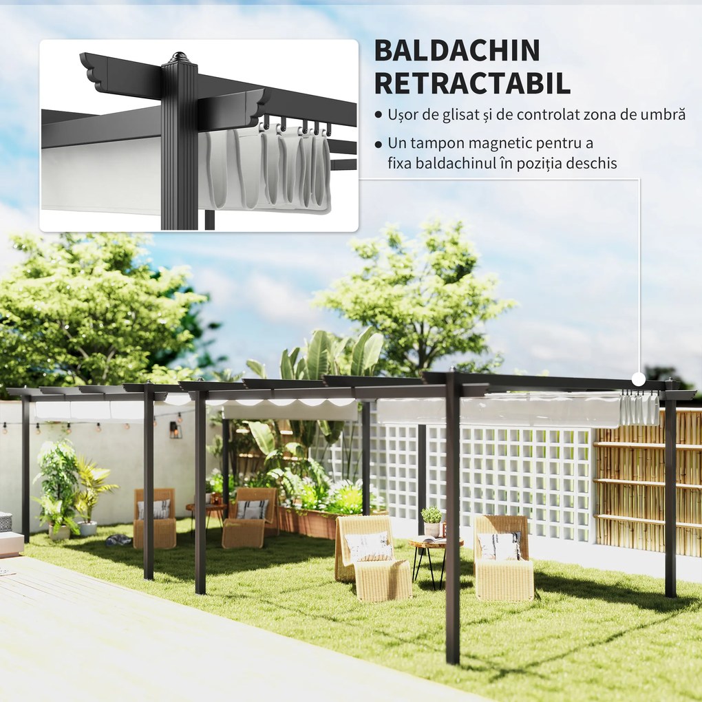 Outsunny Pergolă Retractabilă cu Structură din Aluminiu, Copertină de Soare pentru Grădină sau Terasă, 390x390x223 cm, Alb | Aosom Romania