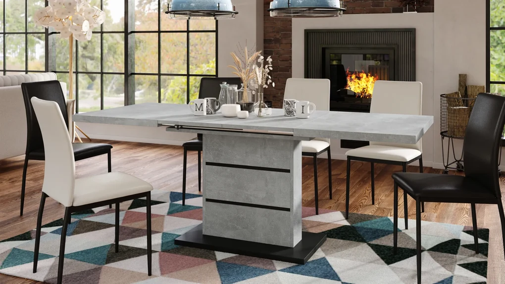 Mazzoni PIANO Beton Deschis Atelier / Negru Mat - MASĂ EXTENSIBILĂ
