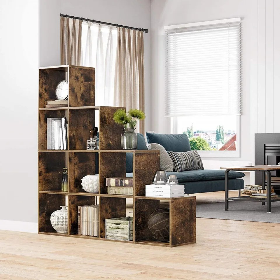 Biblioteca living maro rustic din PAL melaminat, 129,7x29x129,5 cm, Vasagle