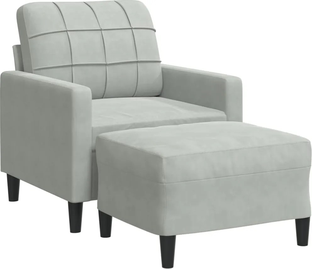 vidaXL Fotoliu canapea cu taburet, gri deschis, 60 cm, catifea