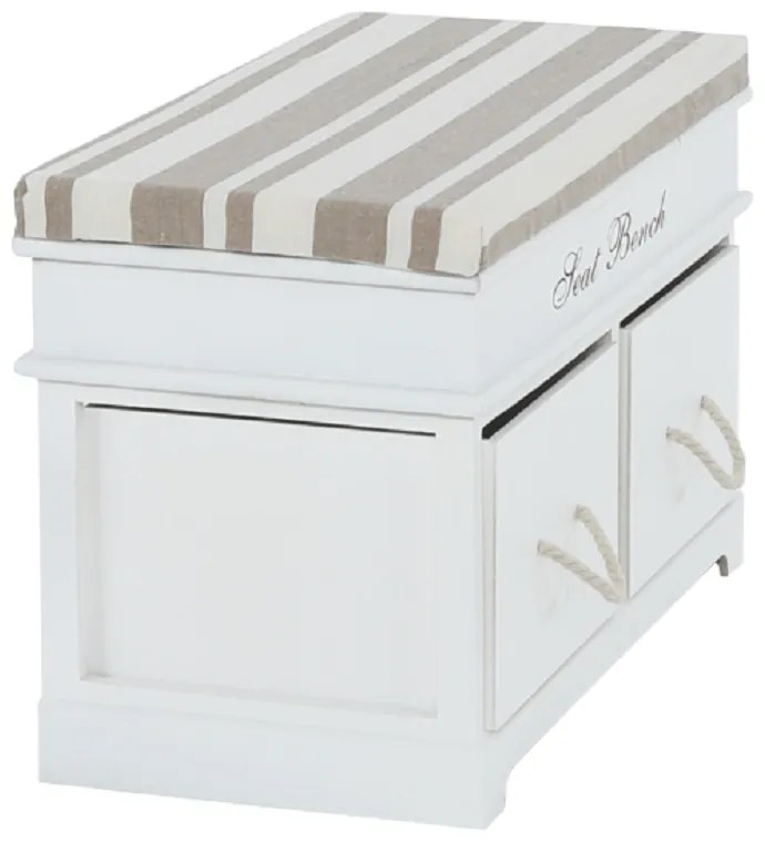 Bancă cu pernă, 2 sertare, alb/maro deschis, SEAT BENCH 1 NEW