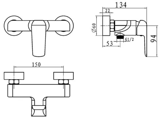 Novaservis - Baterie de duș NOBLESS TINA, crom lucios