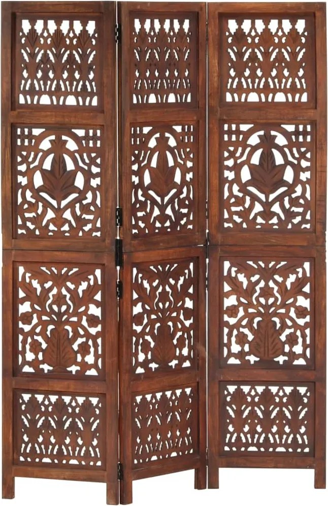 vidaXL Paravan cameră sculptat manual 3 panouri maro 120x165 cm mango