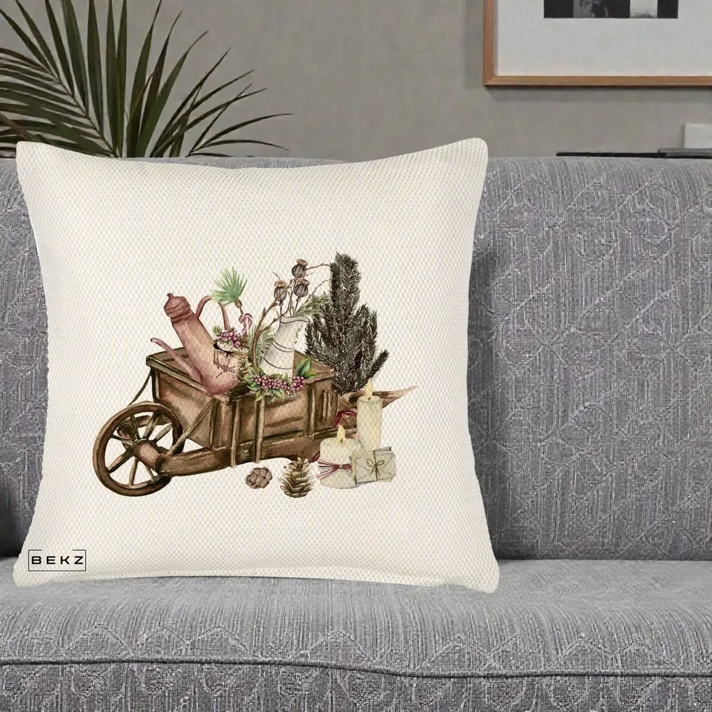 Perna Decorativa Roaba Rustica de Craciun, 40x40 cm, Crem Reliefat, Husa Detasabila, Perna Inclusa, BEKZ®