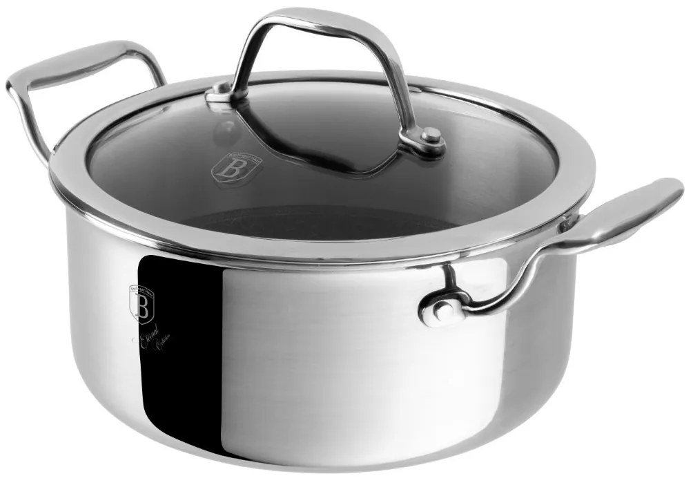 Oală inox cu capac 20 cm, 2.7 L Berlinger Haus BH 8508, Eternal Collection, strat Eterna rezistent, antiaderentă, pentru toate plitele