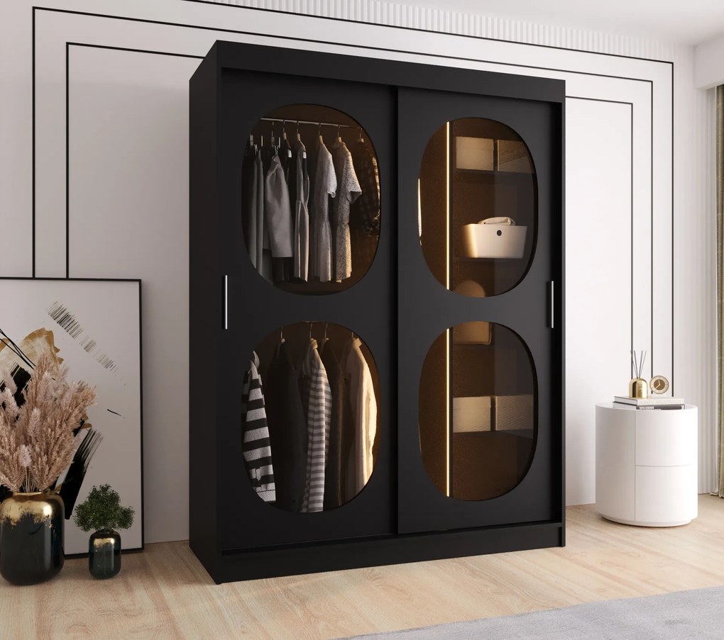 Dulap de haine 150 cm Boomer 2 (Negru) (cu iluminat). 1126264