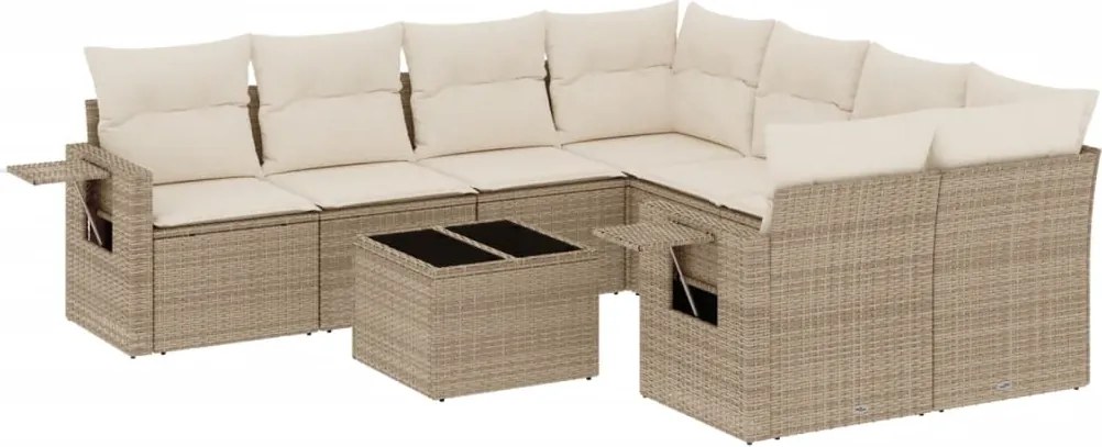 vidaXL Set canapele de grădină, 9 piese, cu perne, bej, poliratan