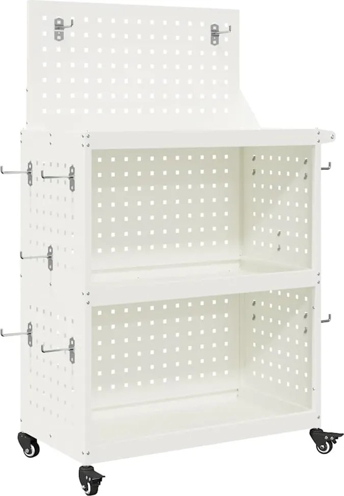 vidaXL Cărucior pentru unelte cu raft cu roata Alb 65 x 35 x 111 cm